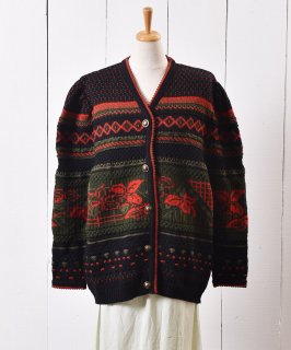 古着ヨーロッパ製 ジャガード ニット カーディガン ｜Made in Europe Jacquard Knit Cardigan 古着のネット通販 古着屋グレープフルーツムーン