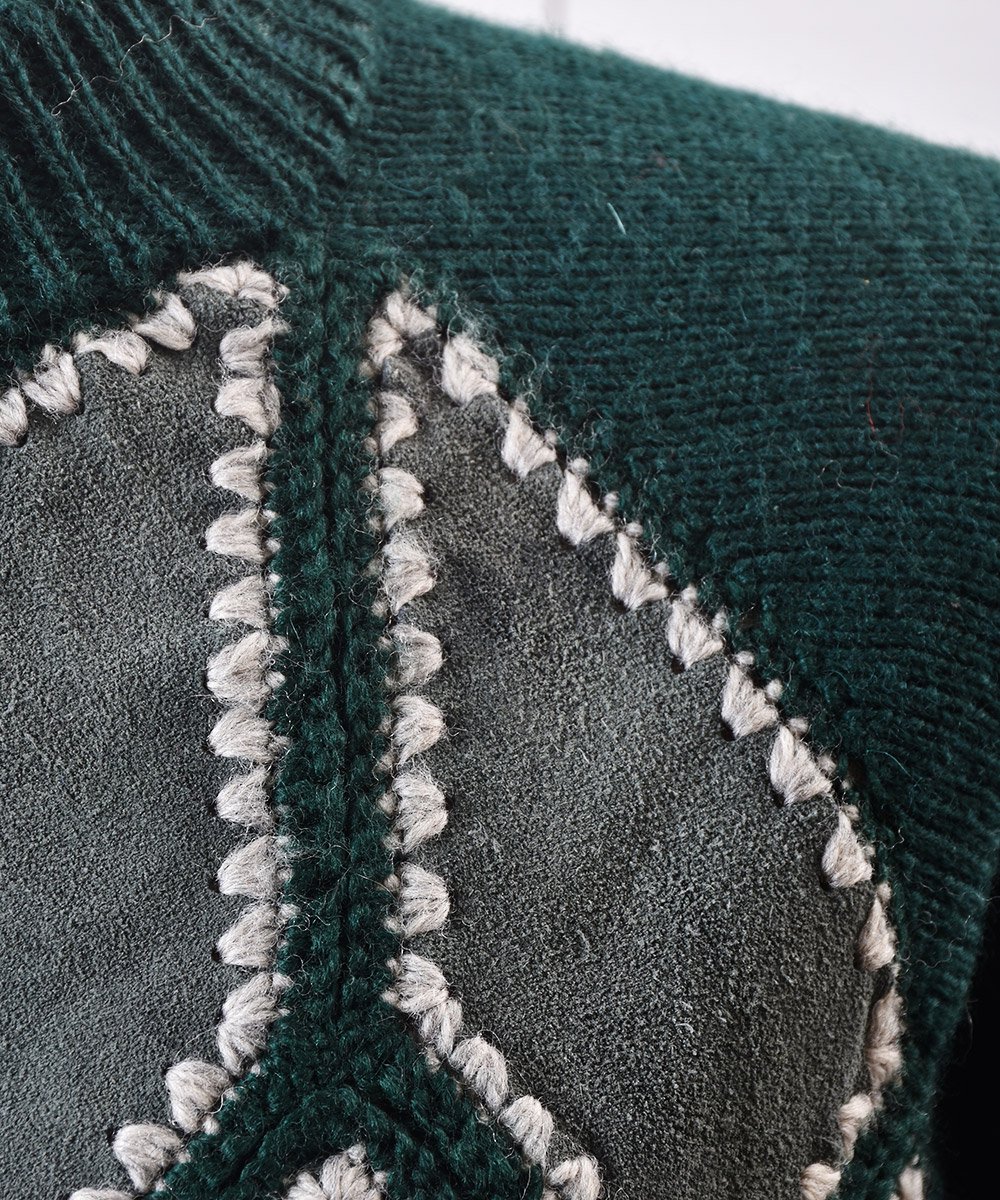 70~80ǯ 쥶& ǥ˥å 70~80's LeatherSuede Design Knit ͥ