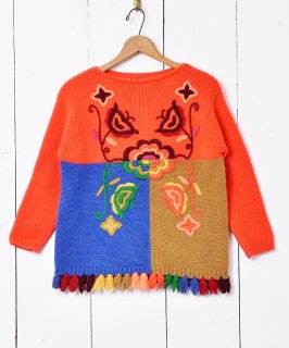 70ǯ ֻɽ ե  ˥å  70's Flower Embroidery Knit Sweater Υͥå 岰졼ץե롼 ࡼ