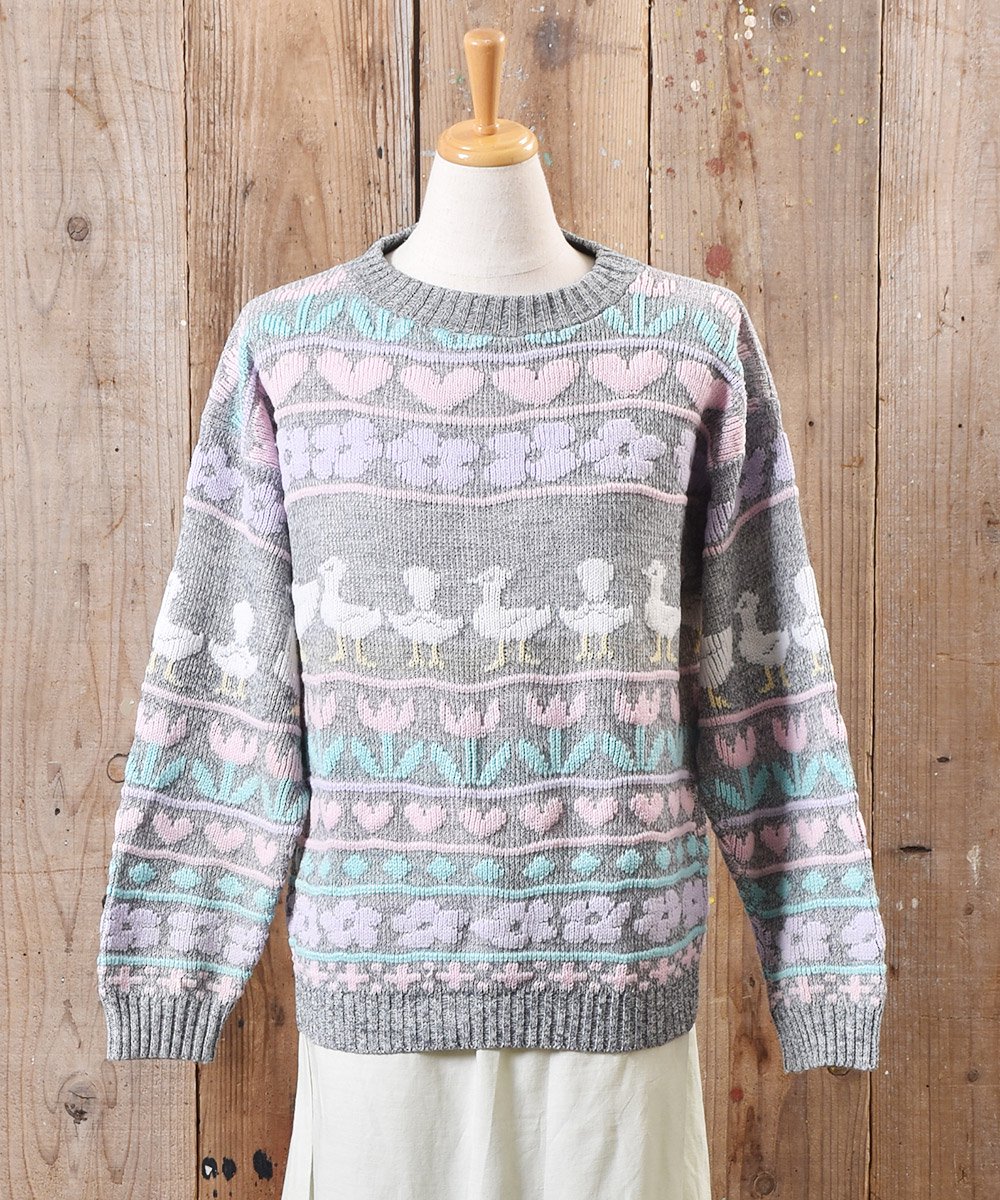 ѥƥ ˥å եå Knit Sweater Flower&Duck Pastel Color  ͥå  岰졼ץե롼 ࡼ