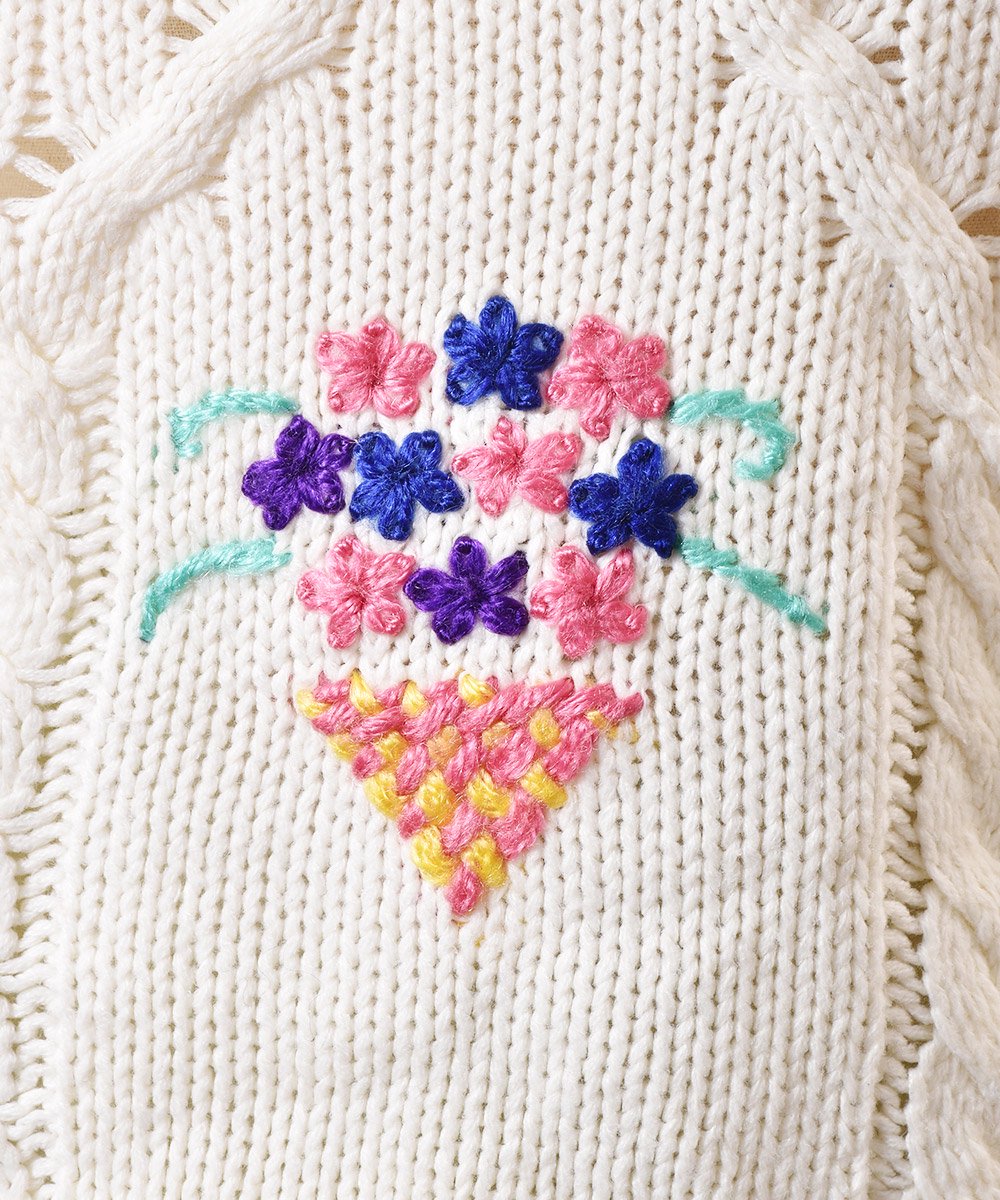 ֥˥å ֻɽ Cable knit Sweater Flower Embroideredͥ
