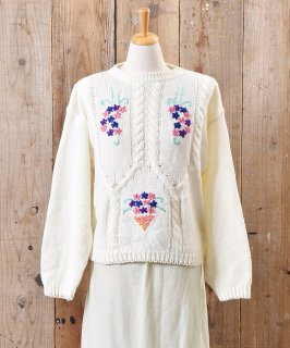 奱֥˥å ֻɽ Cable knit Sweater Flower Embroidered Υͥå 岰졼ץե롼 ࡼ