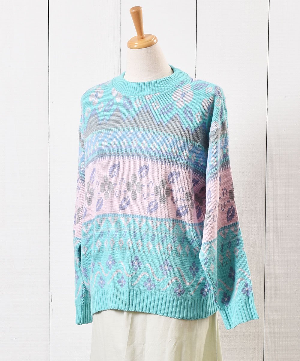 アメリカ製 パステル ニット セーター 花柄｜Made in USA Knit Sweater