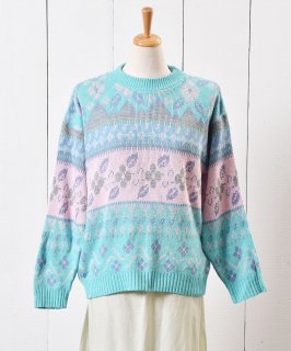奢ꥫ ѥƥ ˥å  Made in USA Knit Sweater Pastel Color Flower Pattern Υͥå 岰졼ץե롼 ࡼ