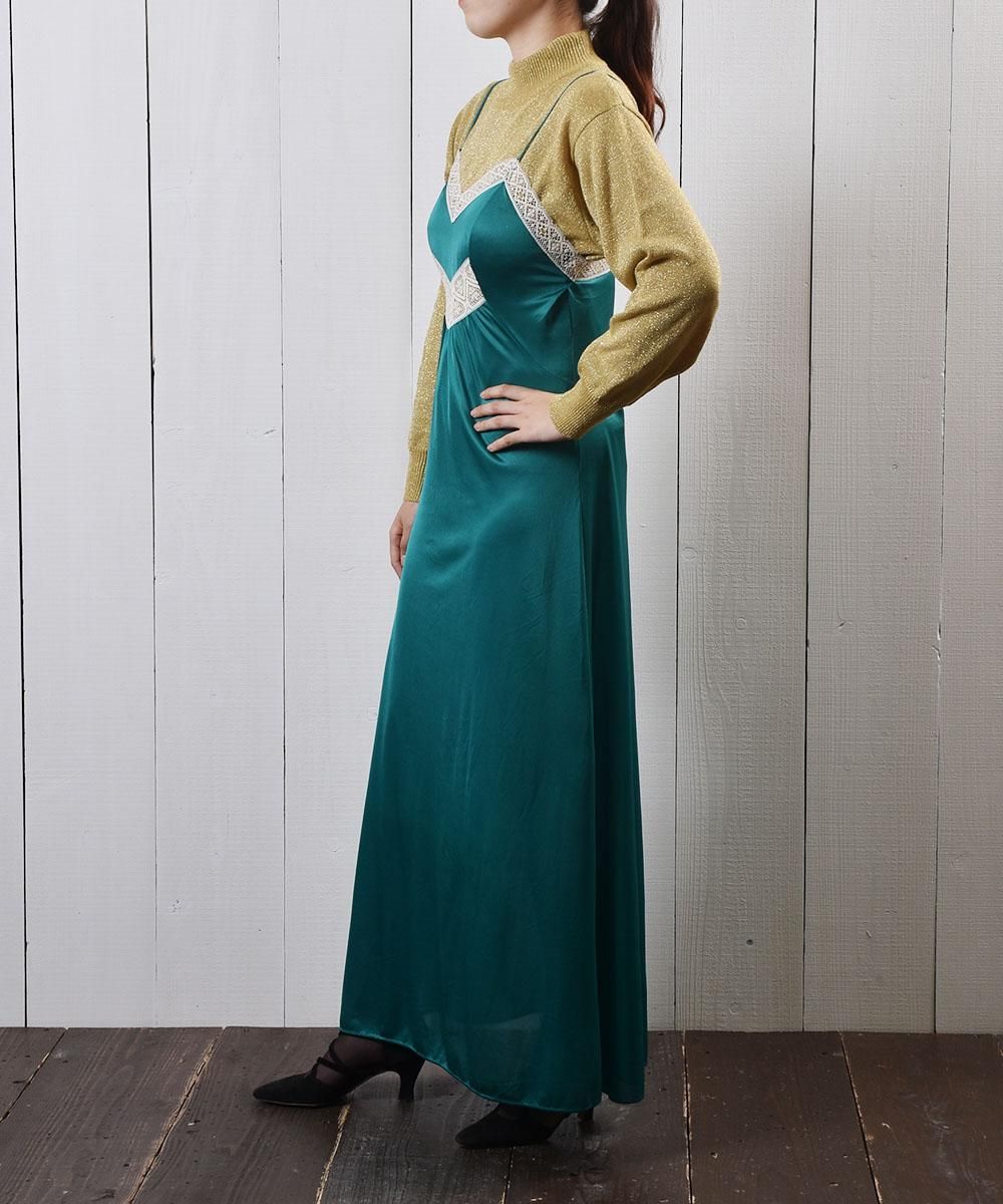70 80年代 アメリカ製 シアーズ キャミソール ランジェリー ドレス グリーン 70 80 S Made In Usa Sears Camisole Lingerie Dress Green 古着のネット通販サイト 古着屋グレープフルーツムーン Grapefruitmoon Onlineshop ヴィンテージアイテム レトロファッション