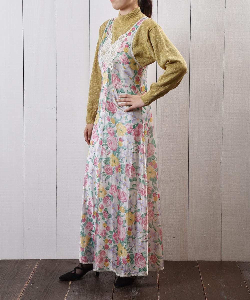 ꥫ  Vͥå 󥸥꡼ ɥ쥹 Made in USA Flower Pattern V Neck Lingerie Dressͥ