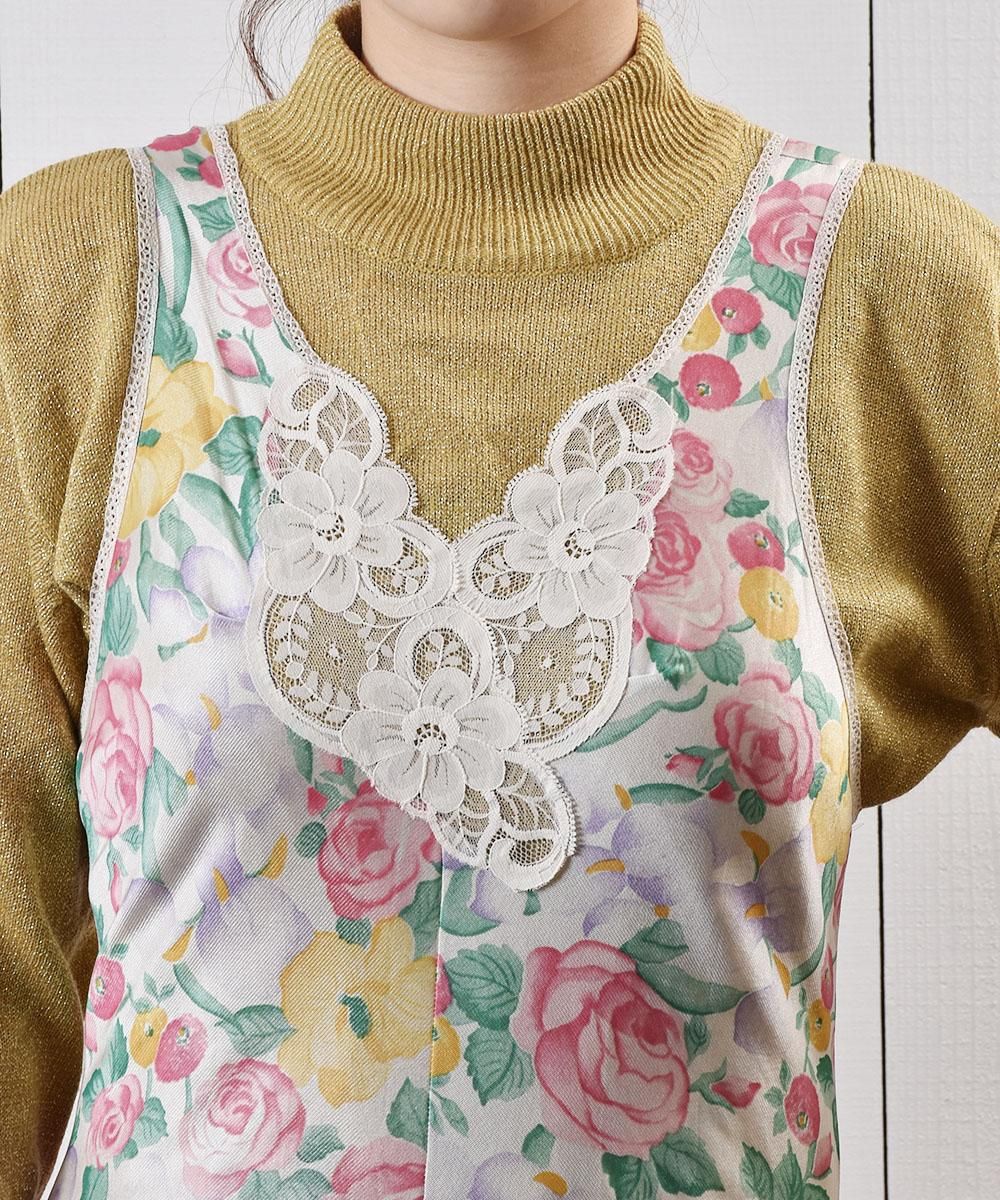 ꥫ  Vͥå 󥸥꡼ ɥ쥹 Made in USA Flower Pattern V Neck Lingerie Dressͥ