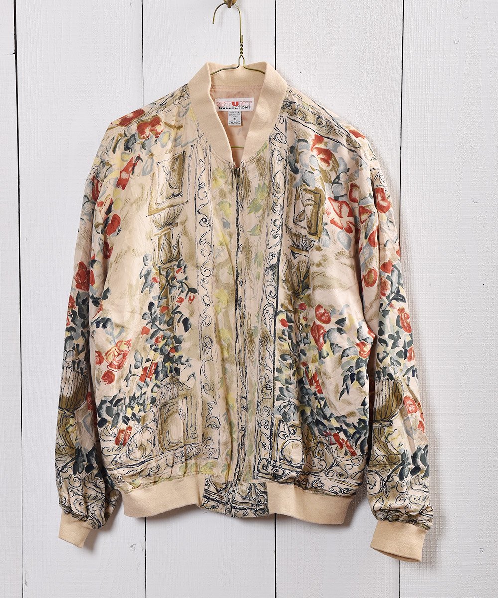 花柄 シルク ジャケット ブルゾン型 ベージュ ｜Flower Pattern Silk 