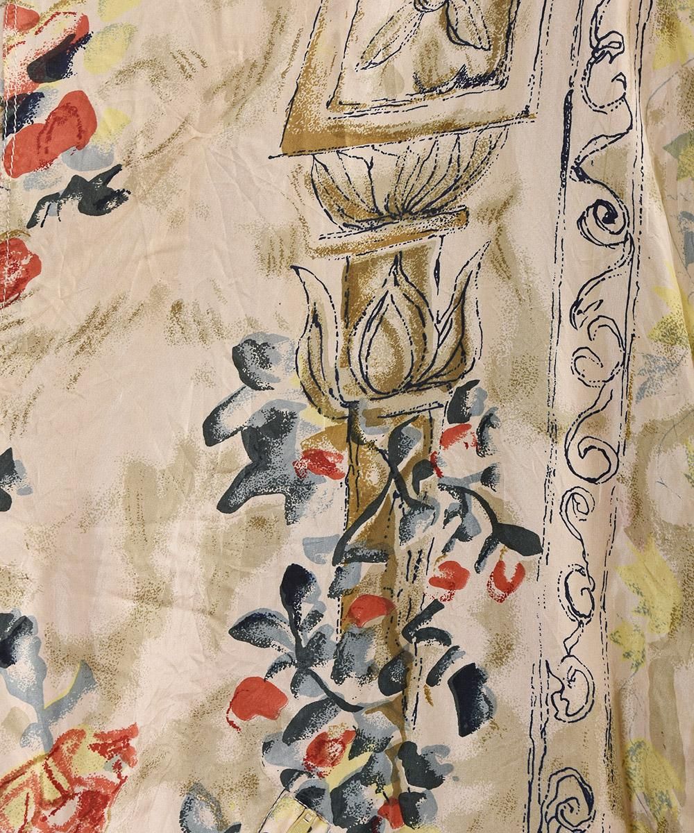 花柄 シルク ジャケット ブルゾン型 ベージュ |Flower Pattern 花柄 シルク ジャケット ブルゾン型 ベージュ |Flower Pattern