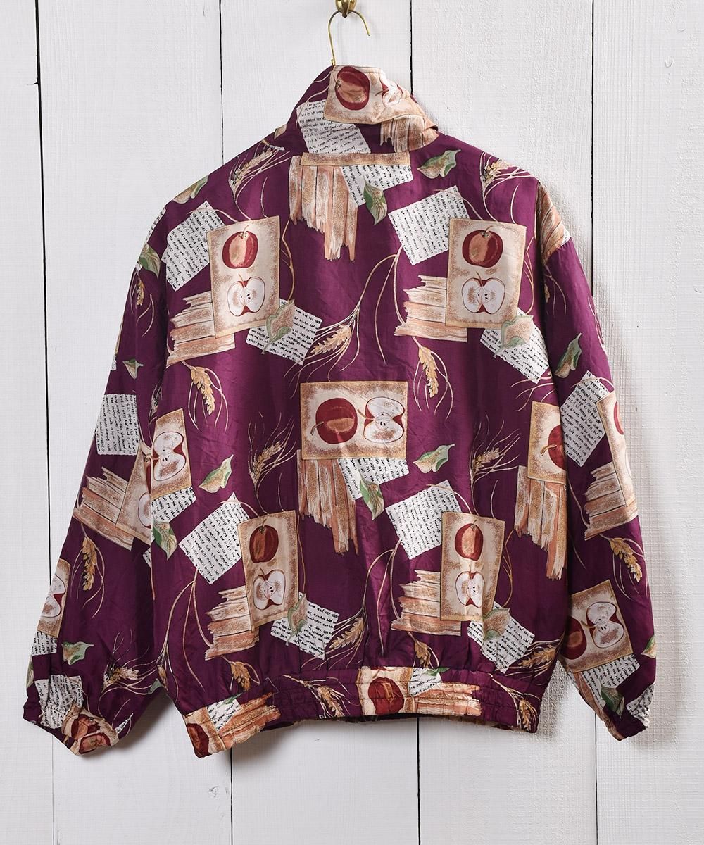 リンゴ柄 シルク ジャケット バーガンディ|Apples Pattern Silk リンゴ柄 シルク ジャケット バーガンディ|Apples Pattern Silk