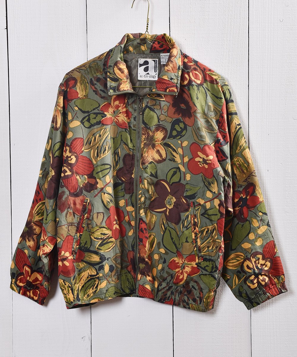 花柄 シルク ジャケット モスグリーン｜Flower Pattern Silk Jacket