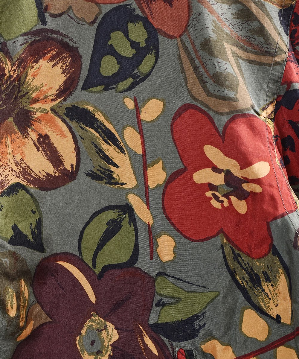 花柄 シルク ジャケット モスグリーン｜Flower Pattern Silk Jacket