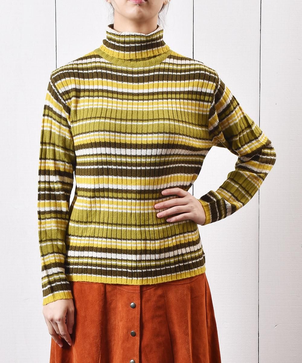 ȥͥå ˥å ޥܡ ֥饦ߥ꡼Turtle Neck Knit Multi Border BrownGreenͥ