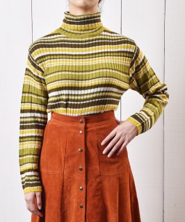 奿ȥͥå ˥å ޥܡ ֥饦ߥ꡼Turtle Neck Knit Multi Border BrownGreen Υͥå 岰졼ץե롼 ࡼ