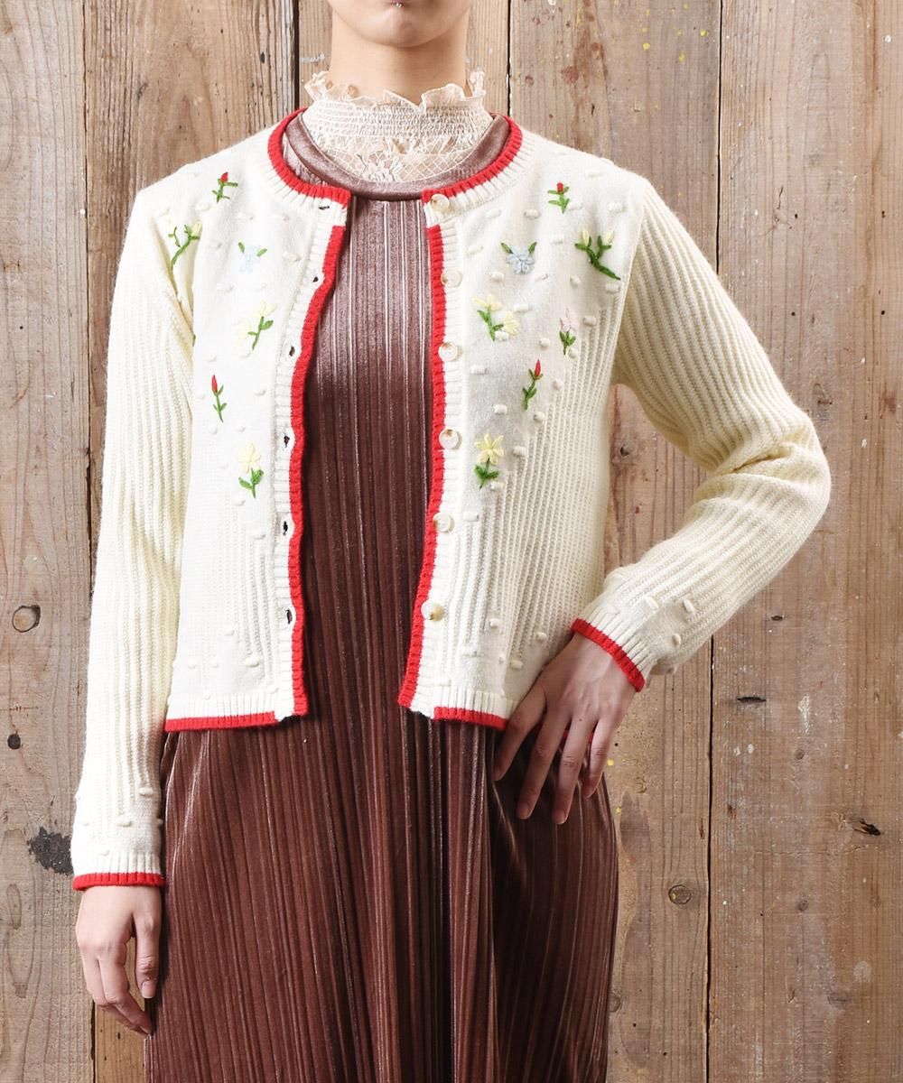 Elcamino チロル ニット 花刺繍カーディガン ホワイト Tylol Knit Cardigan Flower Embroidered White 古着のネット通販サイト 古着屋グレープフルーツムーン Grapefruitmoon Onlineshop ヴィンテージアイテム レトロファッション