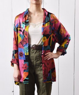  Ĺµ  ޥ顼Long-sleeve Shirts Abstract Pattern Multi Color Υͥå 岰졼ץե롼 ࡼ