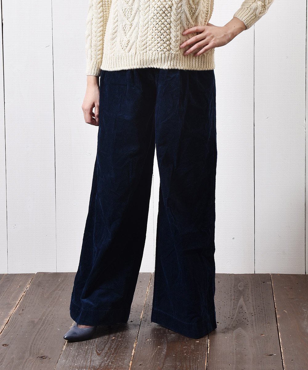  ǥ 磻ɥѥ ̵ ͥӡWide Pants Plain Corduroy Navy  ͥå  岰졼ץե롼 ࡼ