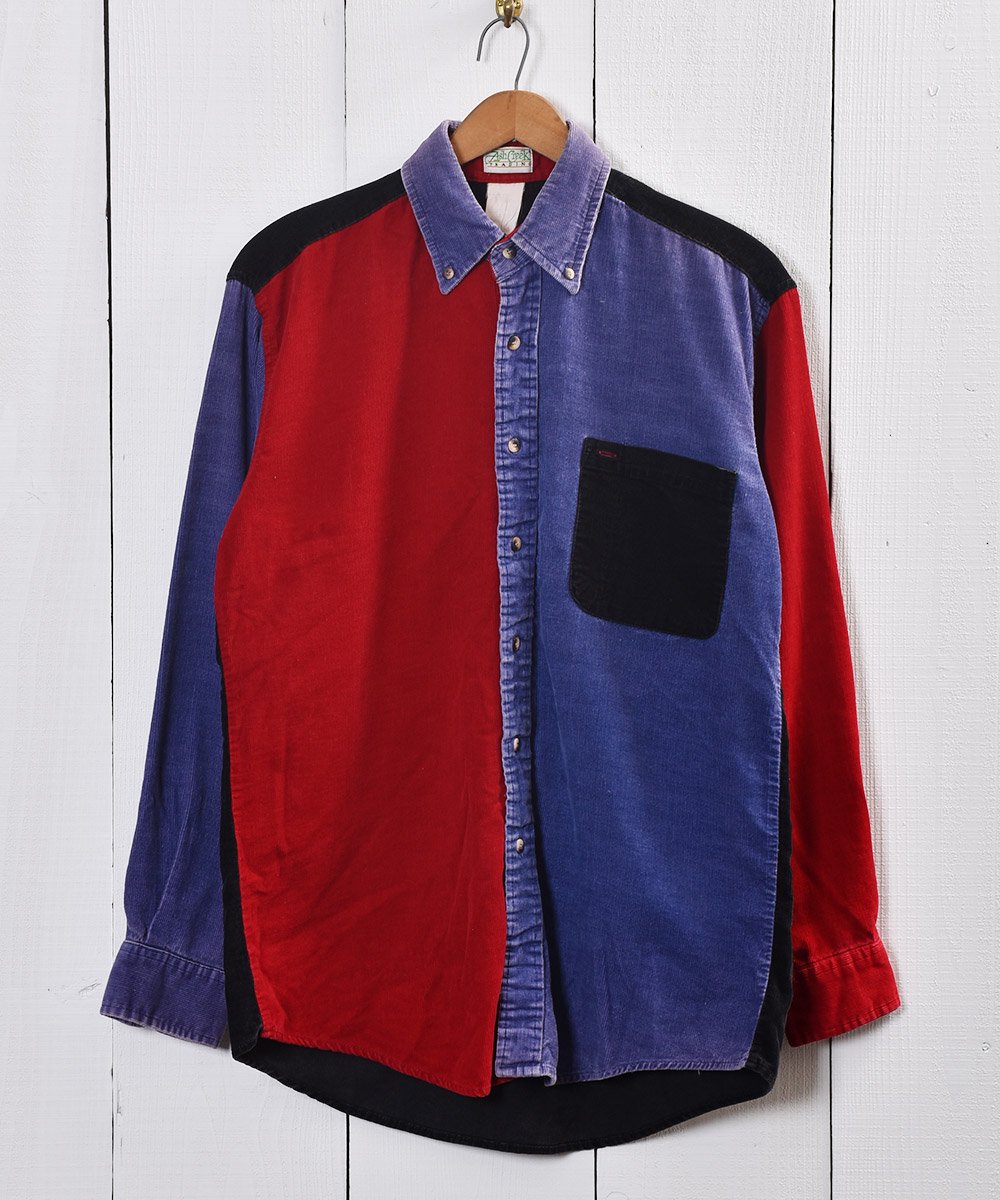  ǥ åȥ󥷥 åɡߥ֥롼Corduroy Cotton Shirt RedBlue  ͥå  岰졼ץե롼 ࡼ
