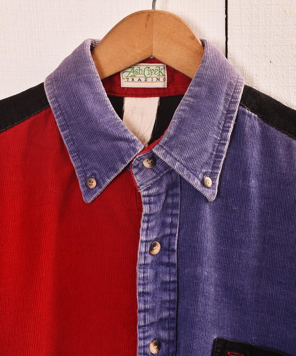 ǥ åȥ󥷥 åɡߥ֥롼Corduroy Cotton Shirt RedBlueͥ
