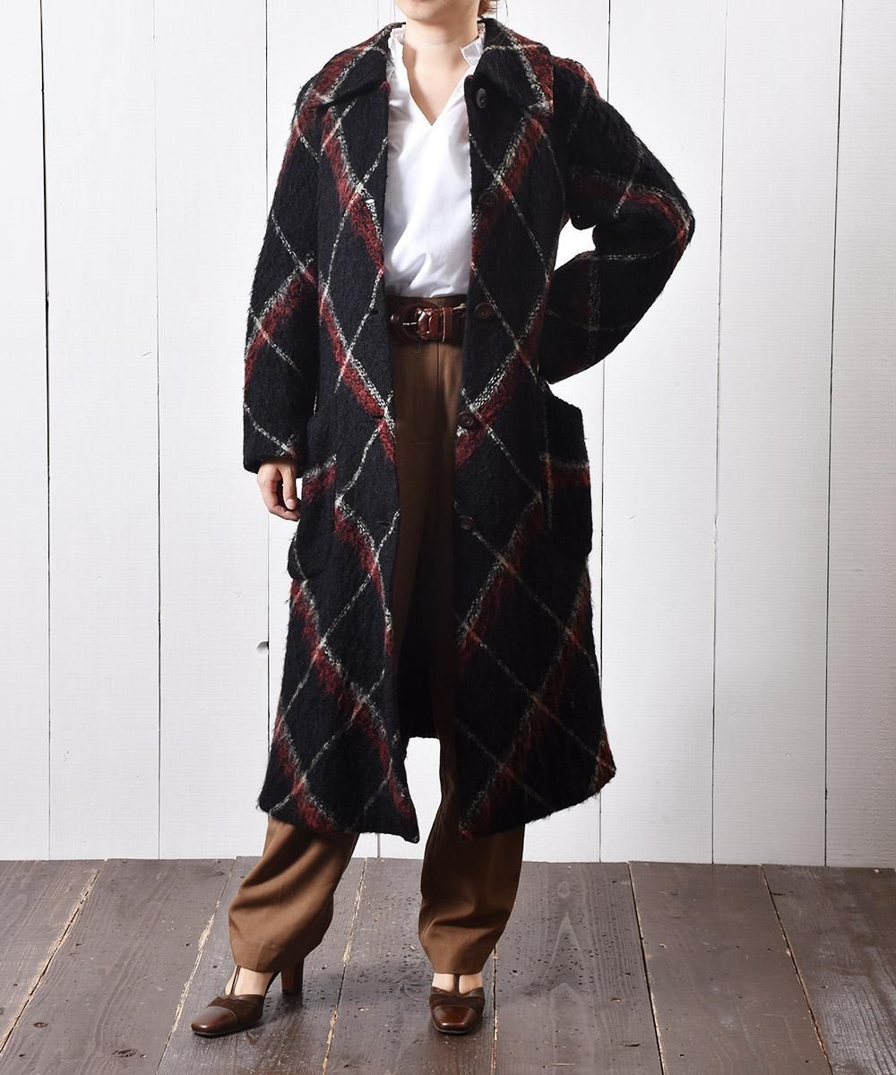 50 60 S ウール ロング コート チェック 古着のネット通販サイト 古着屋グレープフルーツムーン Grapefruitmoon Onlineshop ヴィンテージアイテム レトロファッション
