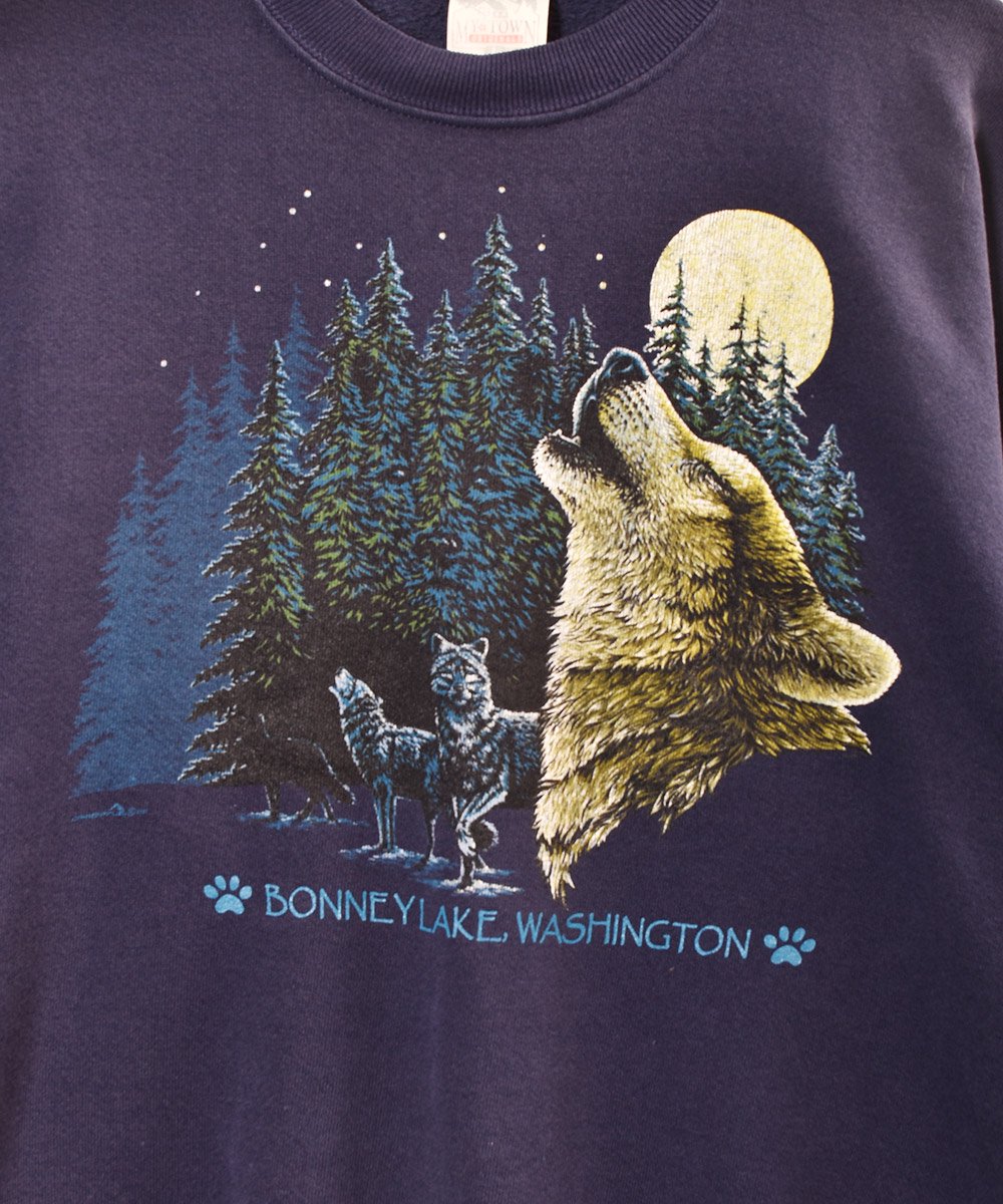 アメリカ製 狼 アニマルプリント スウェット USA - 古着のネット通販 