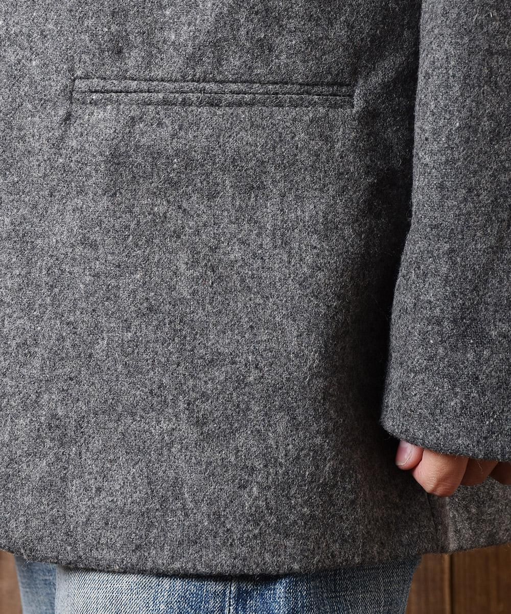 グレー ラペル切り替え ウールジャケット 薄手 - 古着屋