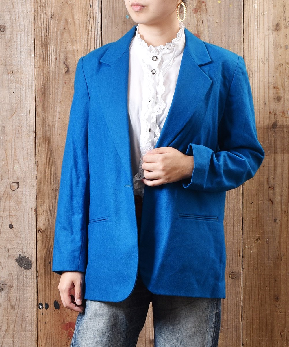 ターコイズブルー ウールジャケット 薄手 - 古着のネット通販サイト