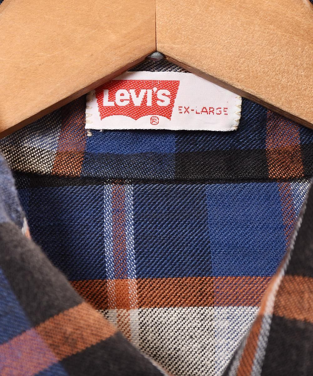 Levi's チェック柄 フランネルシャツ ブルー×オレンジ - 古着屋