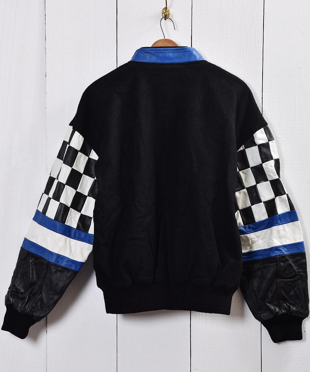 HUNDREDCLUB チェッカーフラッグ 袖フェイクレザー スタジャン HUNDREDCLUB チェッカーフラッグ 袖フェイクレザー スタジャン
