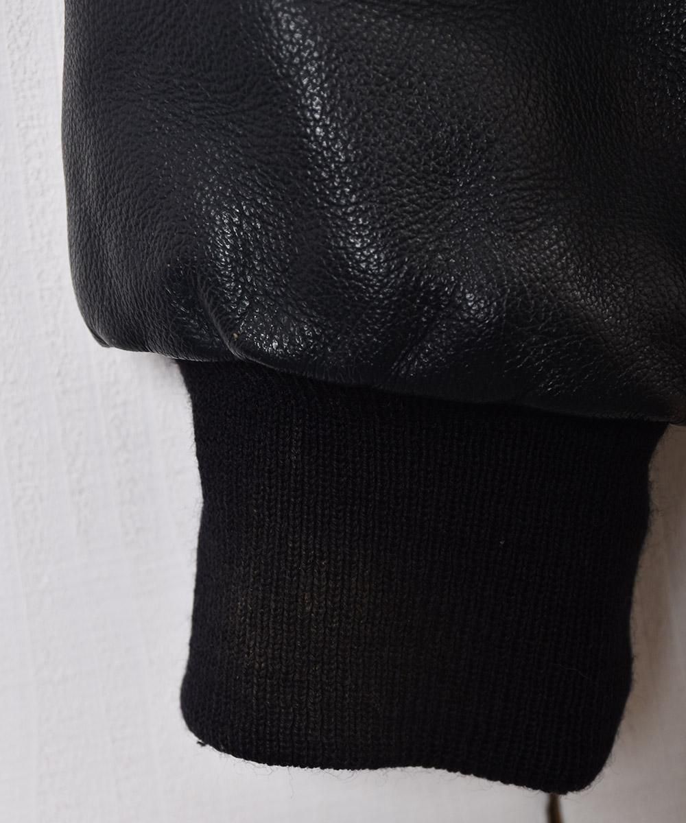 レザー切り替え リブ襟 レタードワッペン付き スタジアム