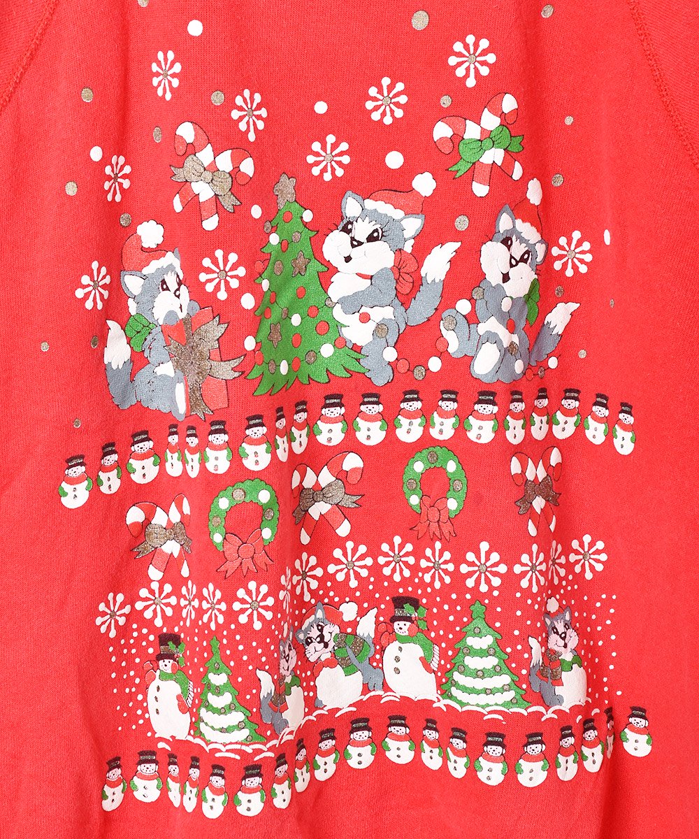 クリスマス 猫＆スノーマン プリントスウェット - 古着のネット通販 