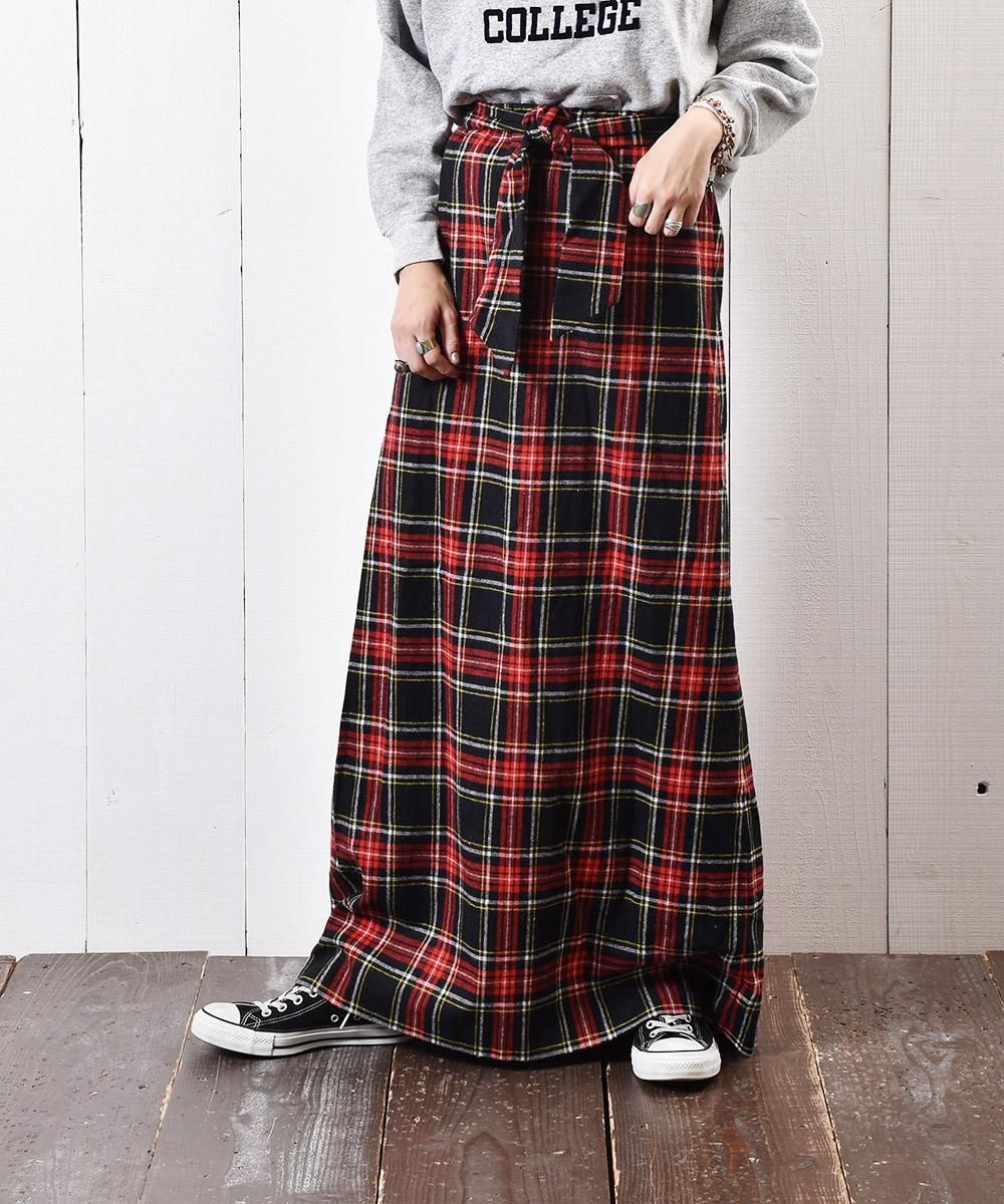 アメリカ製 チェック柄 ウール マキシ丈 スカート 古着のネット通販サイト 古着屋グレープフルーツムーン Grapefruitmoon Onlineshop ヴィンテージアイテム レトロファッション