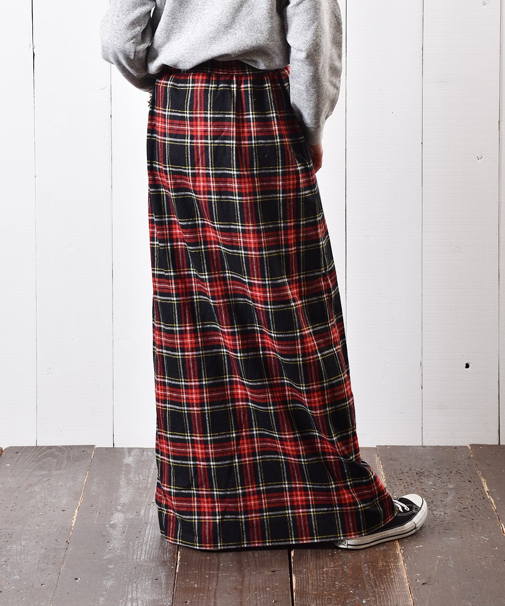 アメリカ製 チェック柄 ウール マキシ丈 スカート - 古着のネット通販