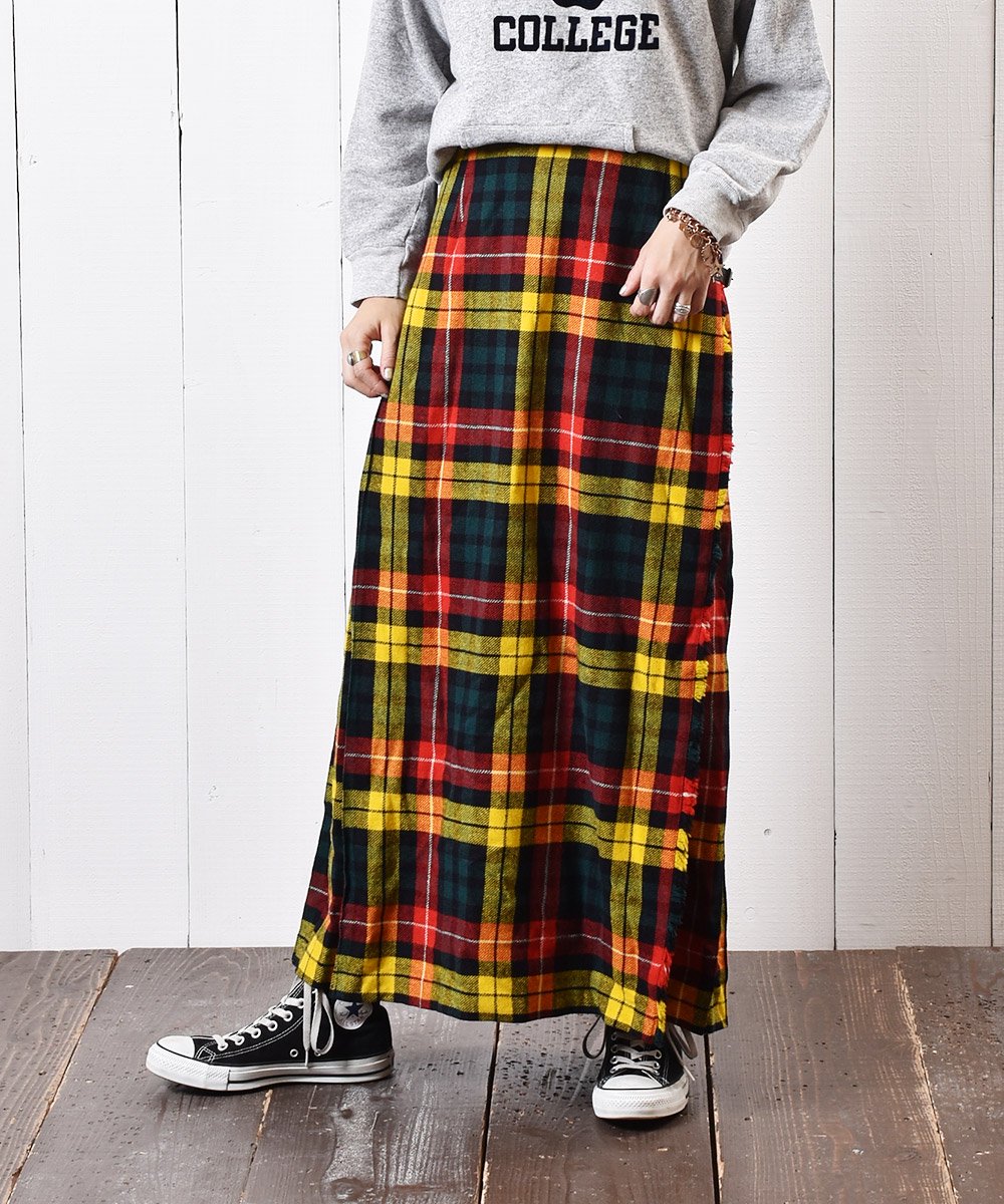 ヨーロッパ製 ウール チェック柄 ラップスカート - 古着のネット通販