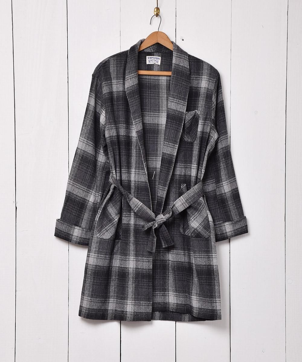 3色展開】「TEMPTATION」 チェック ガウンコート グレー - 古着屋