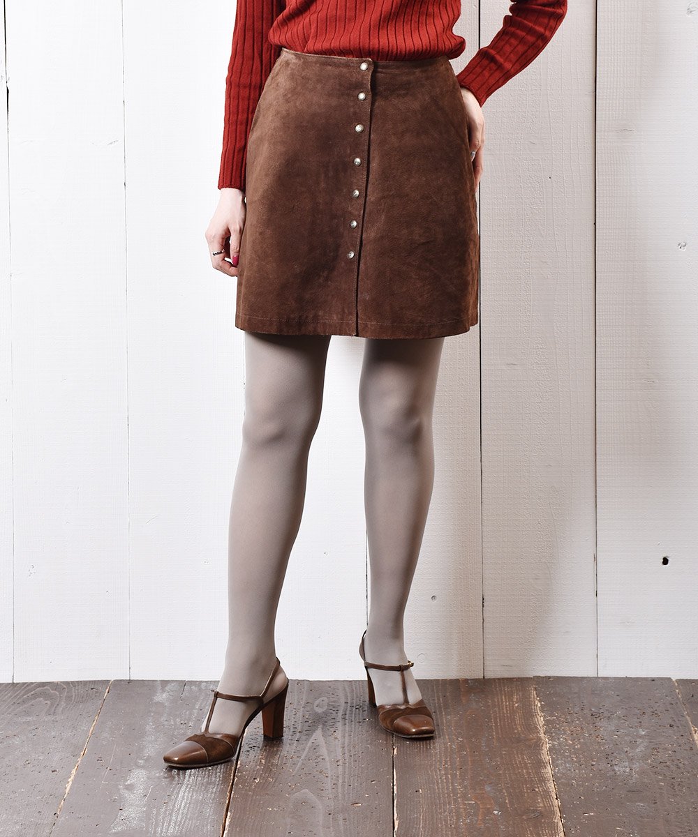 vintageレザースカート - ひざ丈スカート