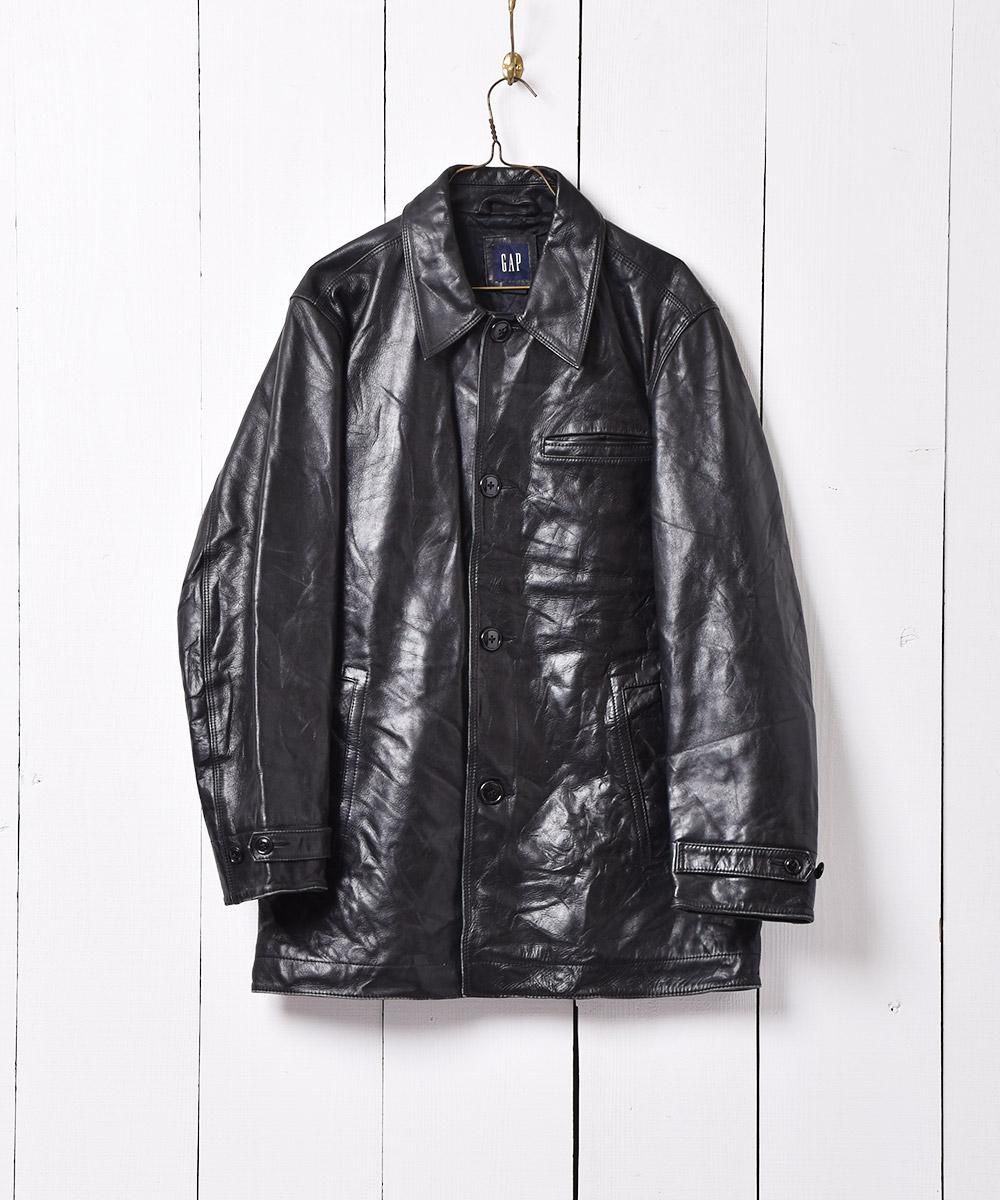 美品 GAP ギャップ レザーコート カーコート OLD GAP Lサイズ 黒 ...