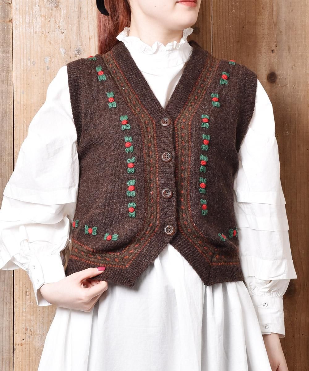 Meridian フラワー刺繍 チロリアン ニットベスト 古着のネット通販サイト 古着屋グレープフルーツムーン Grapefruitmoon Onlineshop ヴィンテージアイテム レトロファッション
