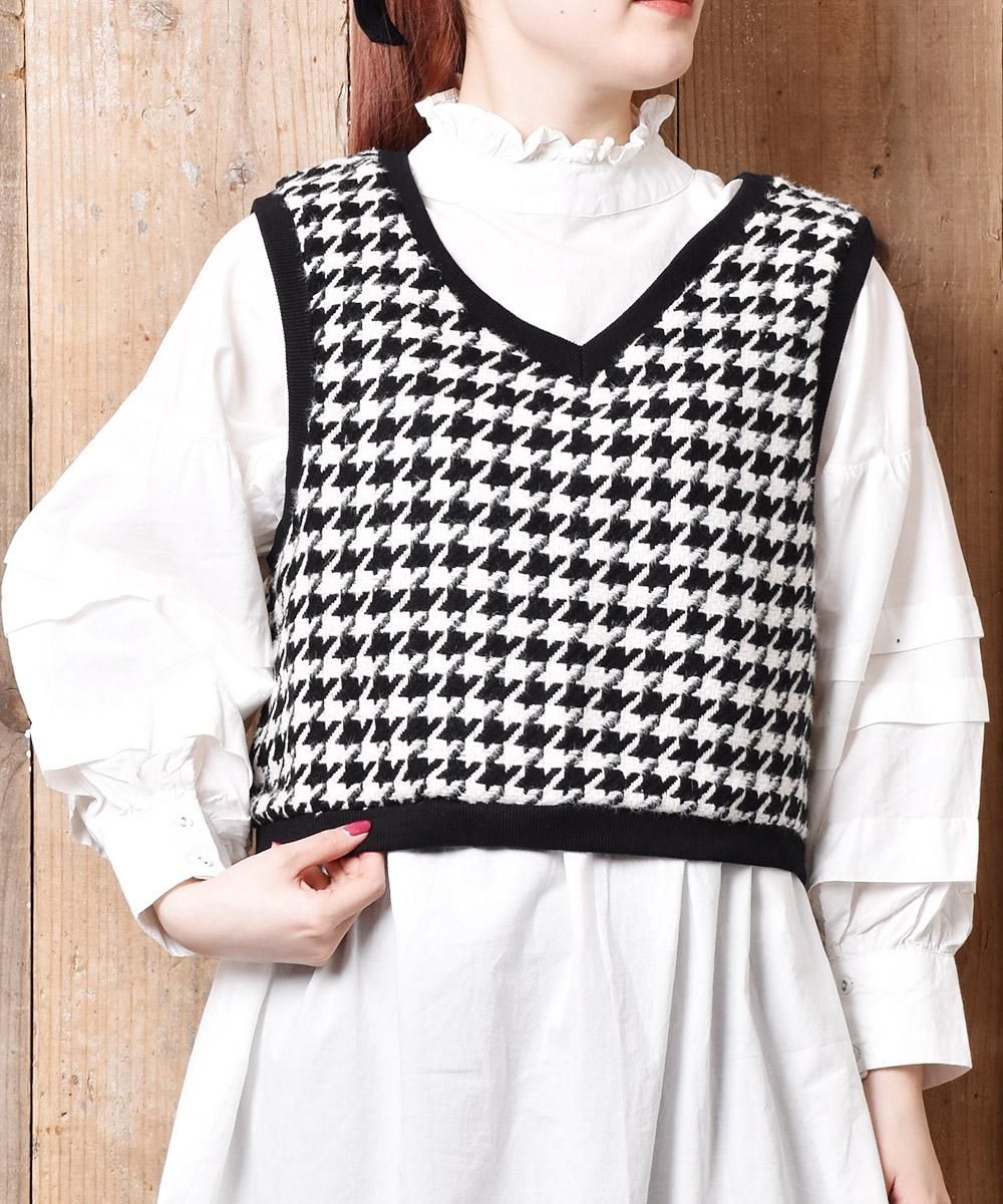 2色展開 Meridian 千鳥格子 ニットベスト ブラック 古着のネット通販サイト 古着屋グレープフルーツムーン Grapefruitmoon Onlineshop ヴィンテージアイテム レトロファッション