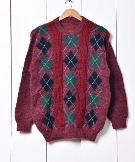 ニットセーター刺繍紫パープル古着ヴィンテージ 80～90s LADIES FASHION フラワー刺繍デザイン ウールニット