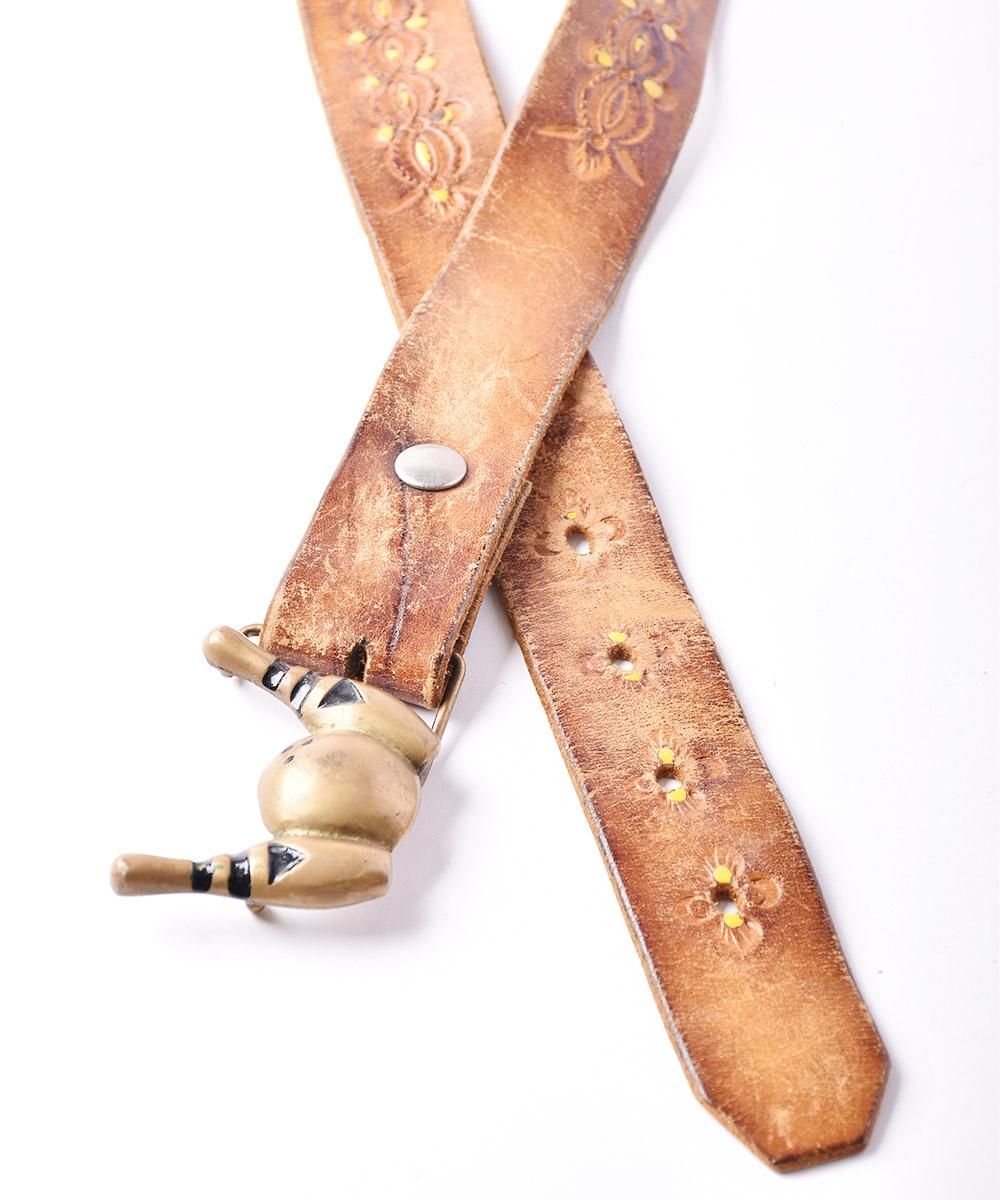 ボウリングモチーフバックル 型押し レザーベルト - 古着屋