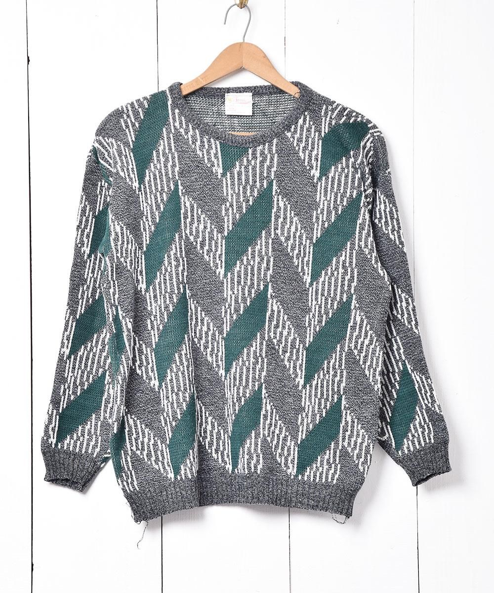 イギリス製 幾何学柄 ニットセーター グリーン グレー 古着のネット通販サイト 古着屋グレープフルーツムーン Grapefruitmoon Onlineshop ヴィンテージアイテム レトロファッション イギリス製 幾何学柄 ニットセーター グリーン グレー 古着のネット通販サイト 古着屋グレープフルーツムーン Grapefruitmoon Onlineshop ヴィンテージアイテム レトロファッション