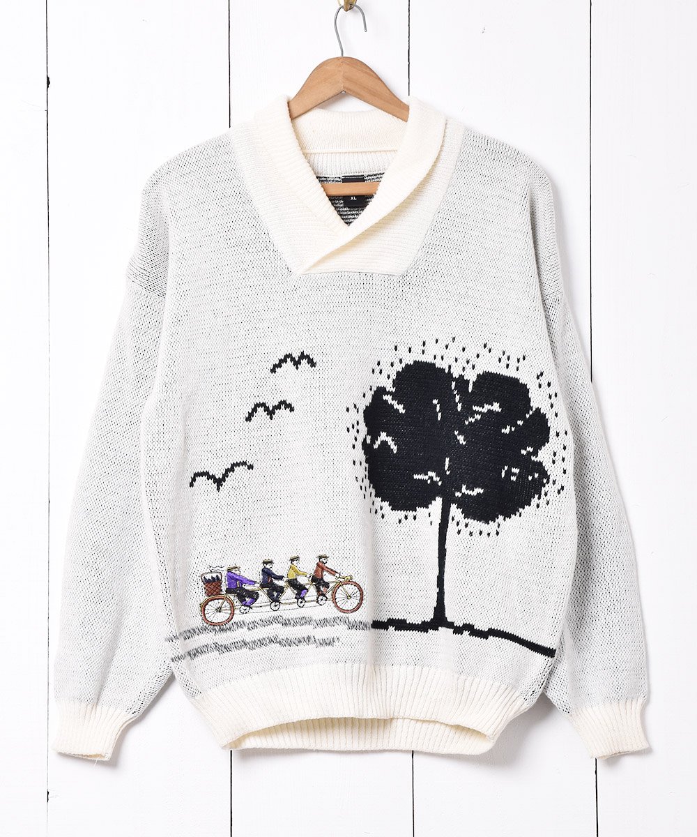 4人用自転車刺繍 ショールカラーセーター - 古着のネット通販サイト ...