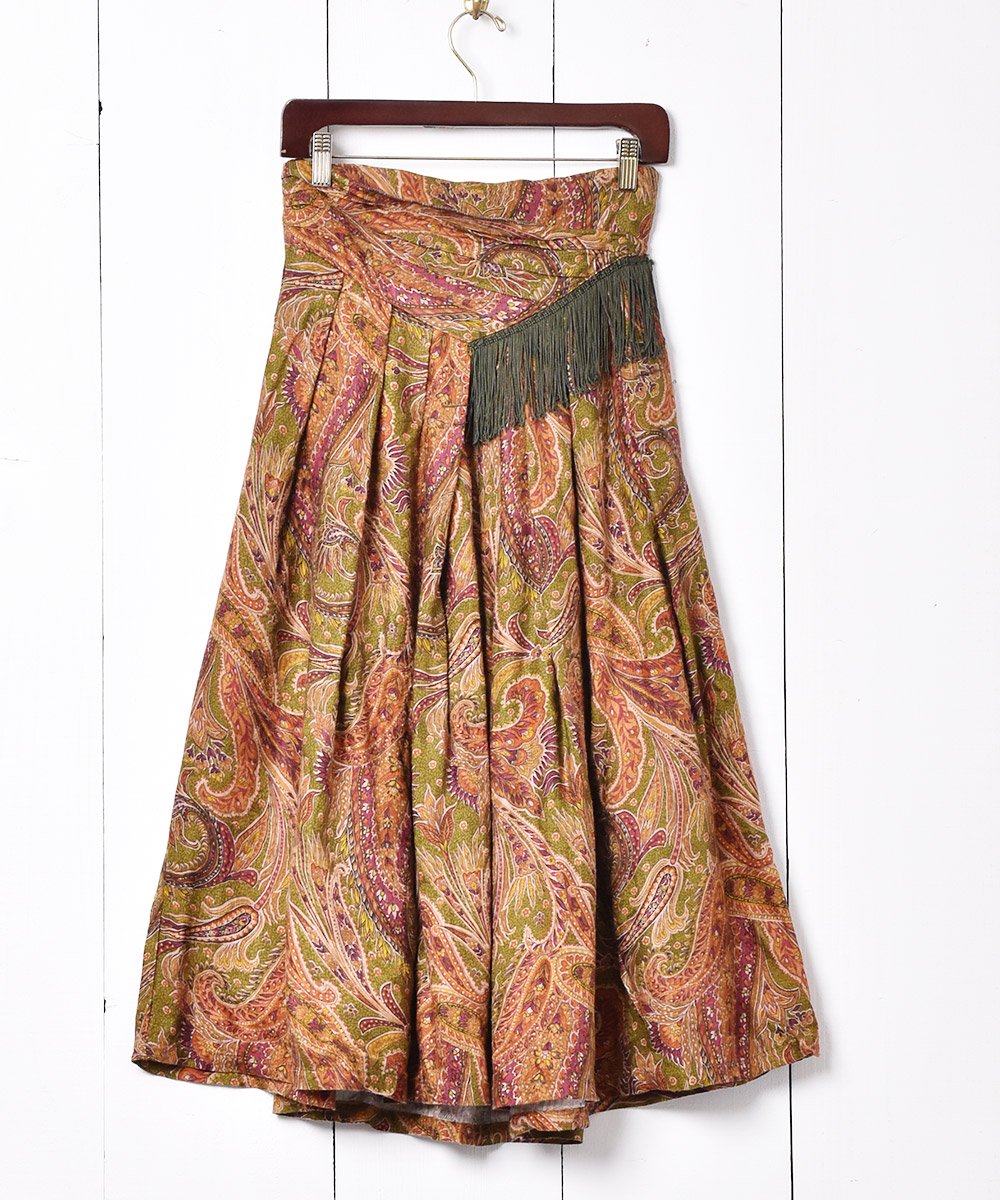 イタリア製 フリンジ ペイズリー柄 スカート - 古着のネット通販サイト 