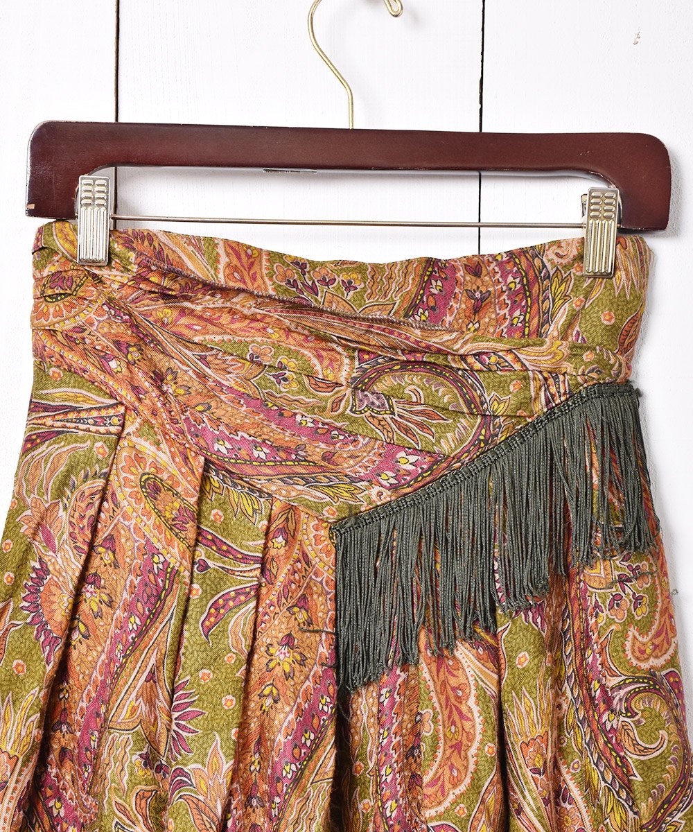 イタリア製 フリンジ ペイズリー柄 スカート - 古着のネット通販サイト