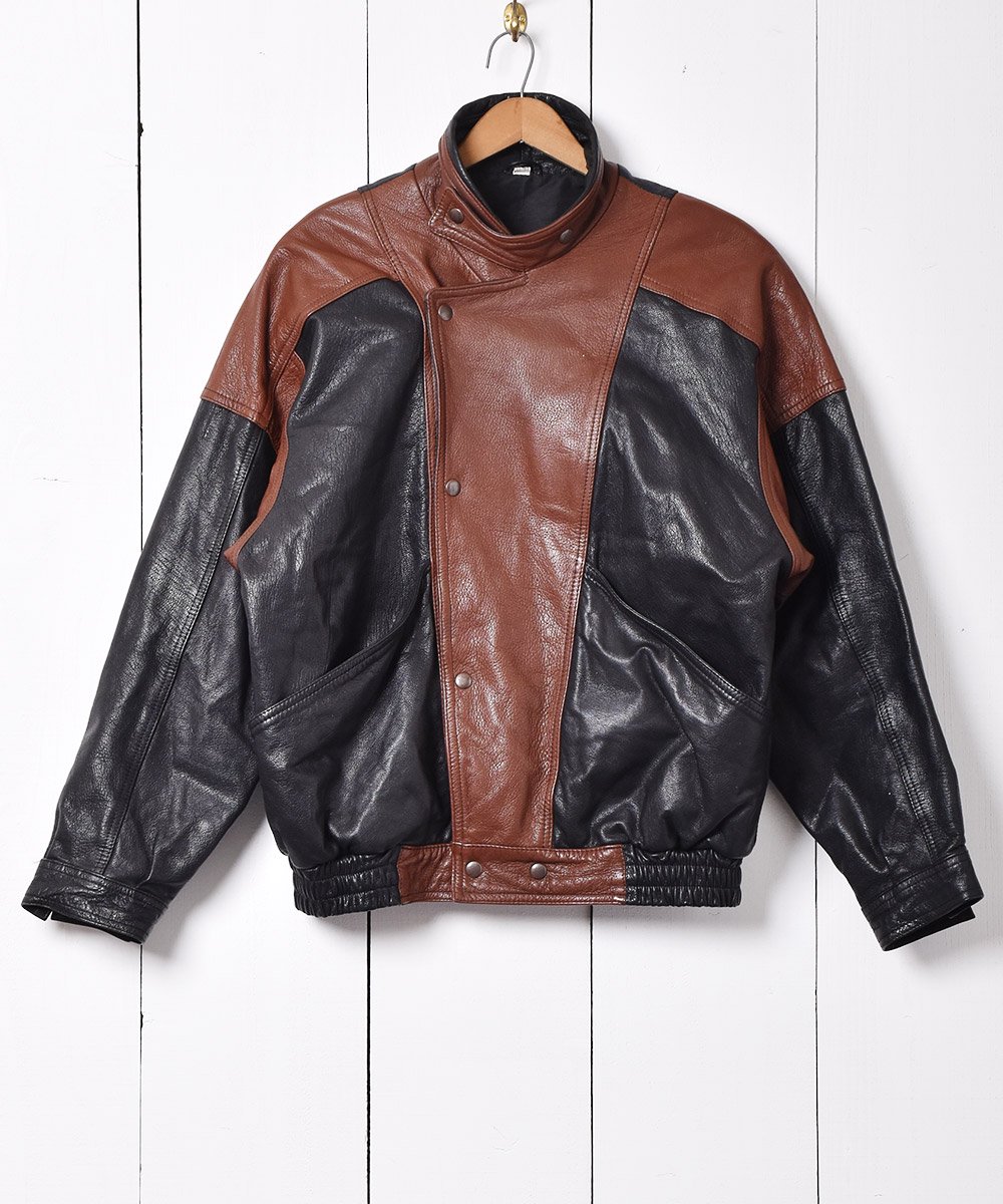レザー 切り替え配色デザイン ジャケット - 古着のネット通販サイト
