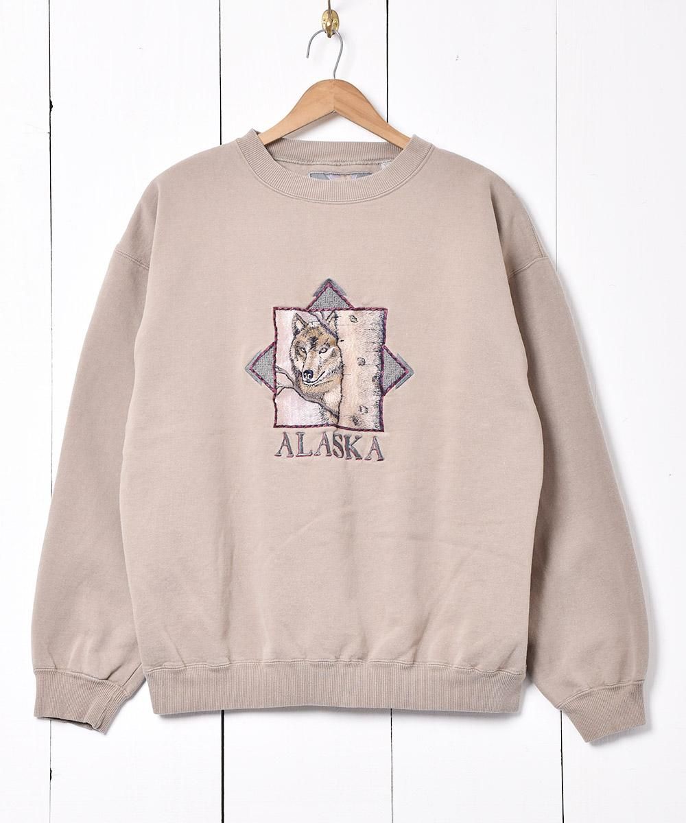 アラスカ アニマル刺繍スウェット オオカミ 古着のネット通販サイト 古着屋グレープフルーツムーン Grapefruitmoon Onlineshop ヴィンテージアイテム レトロファッション