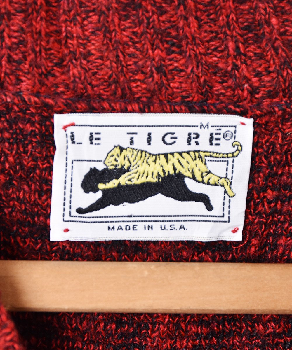Le TIGRE」アメリカ製 デザインニットセーター チェック×ストライプ