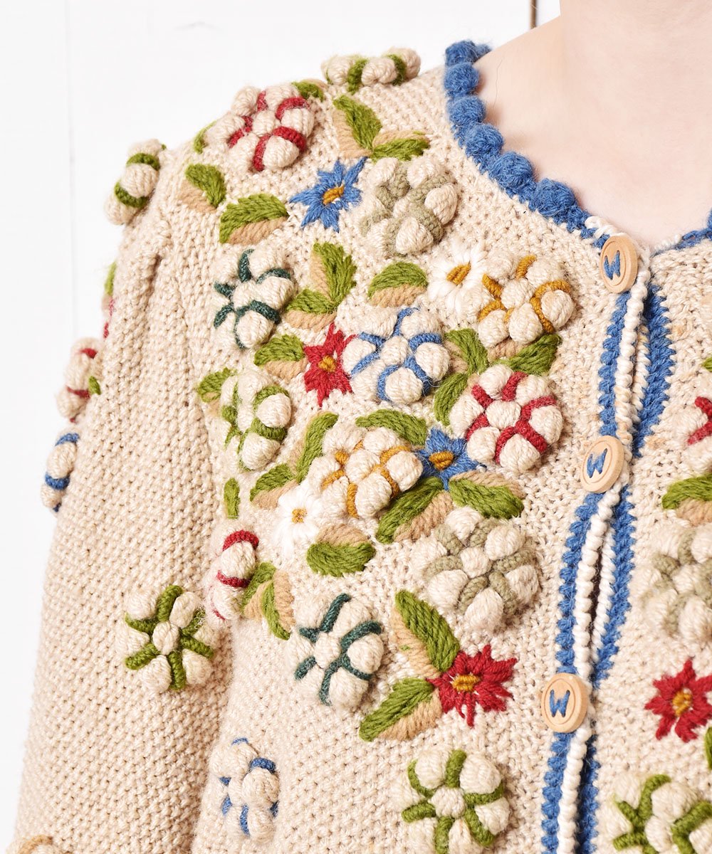 ヨーロッパ製 立体 花刺繍 チロルカーディガン - 古着のネット通販 