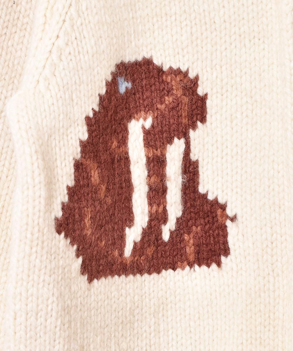 カウチンセーター ショールカラー 熊柄 ベージュ 古着 肉厚 ウール100 カウチンセーター ショールカラー 熊柄 ベージュ 古着 肉厚